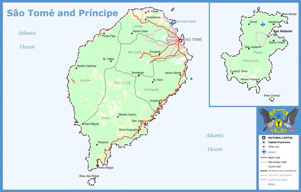 Carte des principales villes de Sao Tomé-et-Principe.