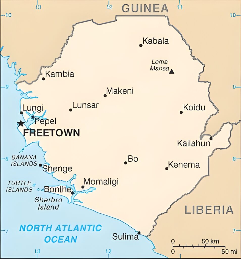 Carte des principales villes de Sierra Leone