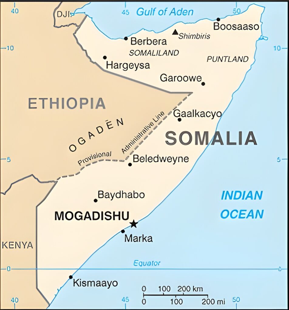 Carte des principales villes de Somalie