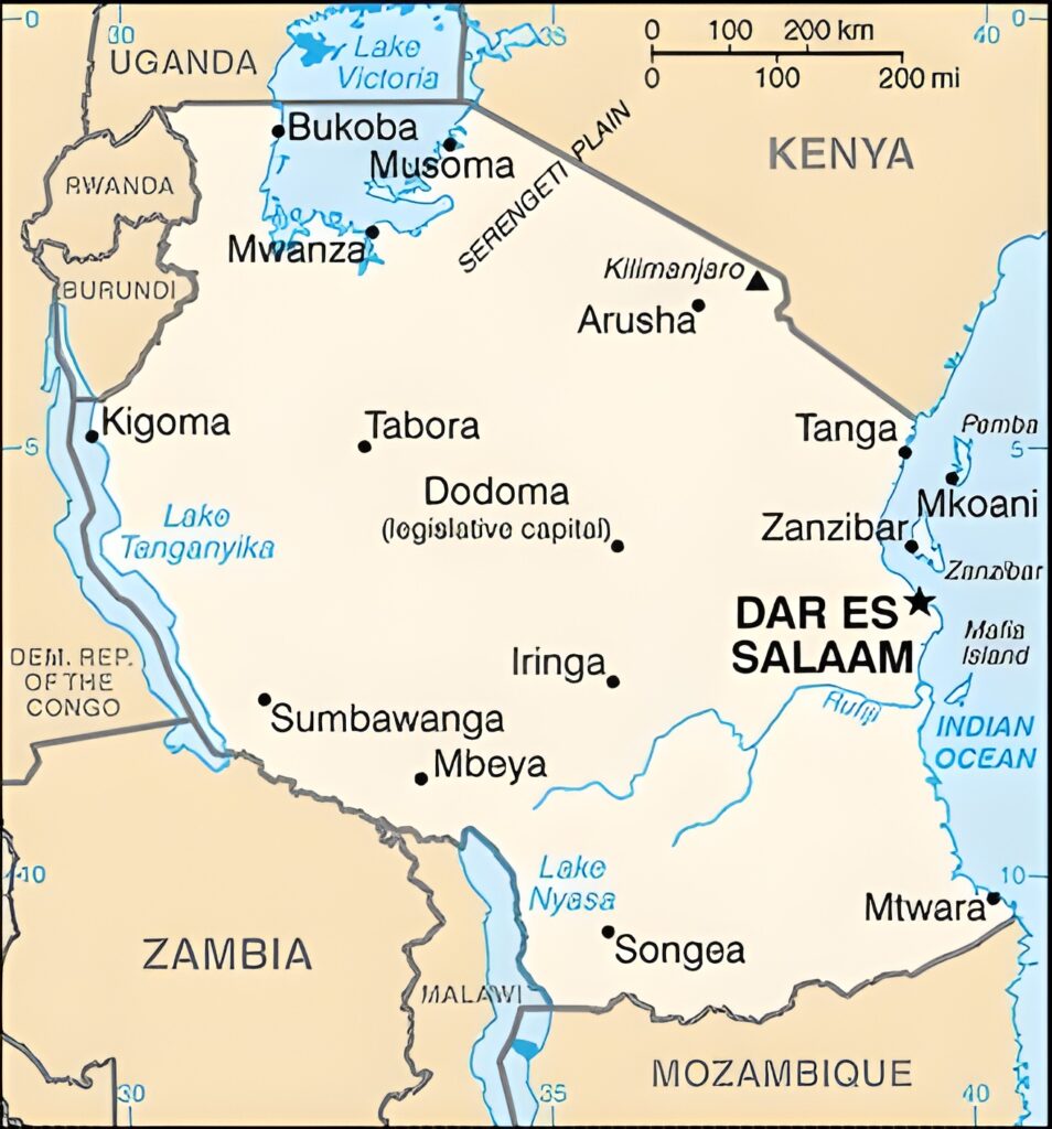 Carte des principales villes de Tanzanie