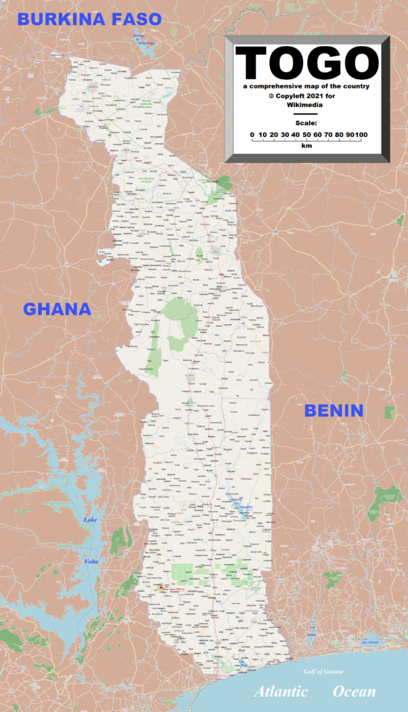 Carte des principales villes du Togo.