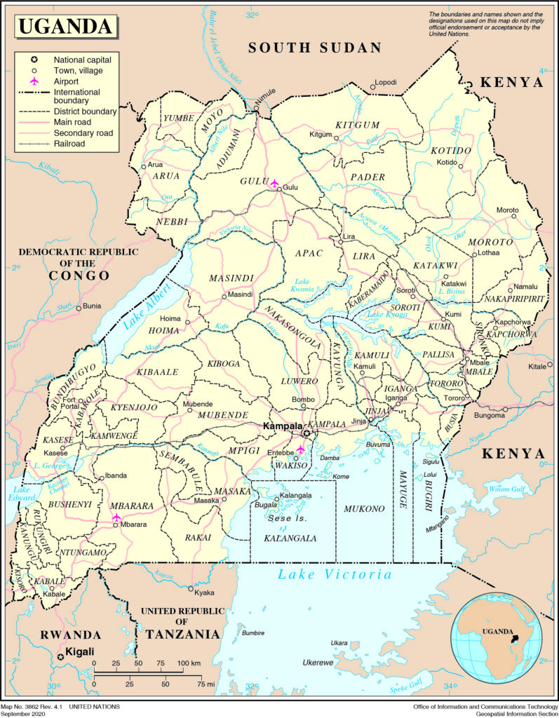 Carte des principales villes d'Ouganda.