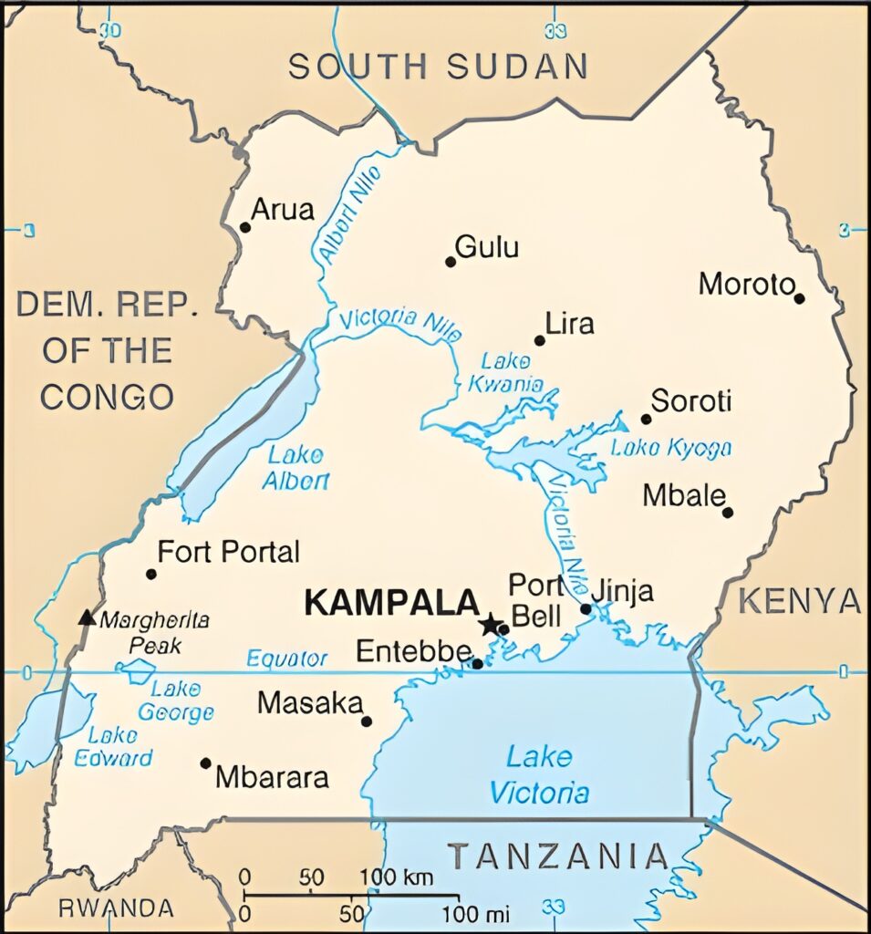 Carte des principales villes d'Ouganda