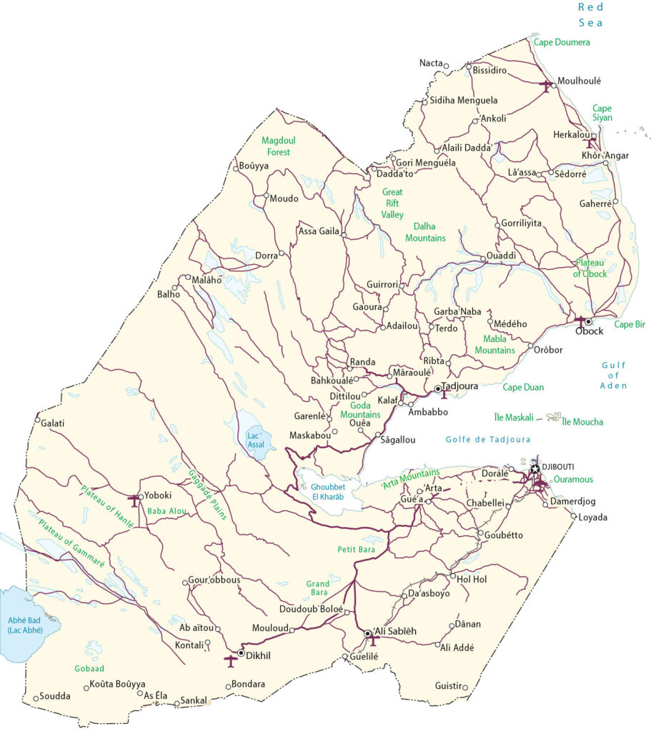 Carte des principales villes de Djibouti.