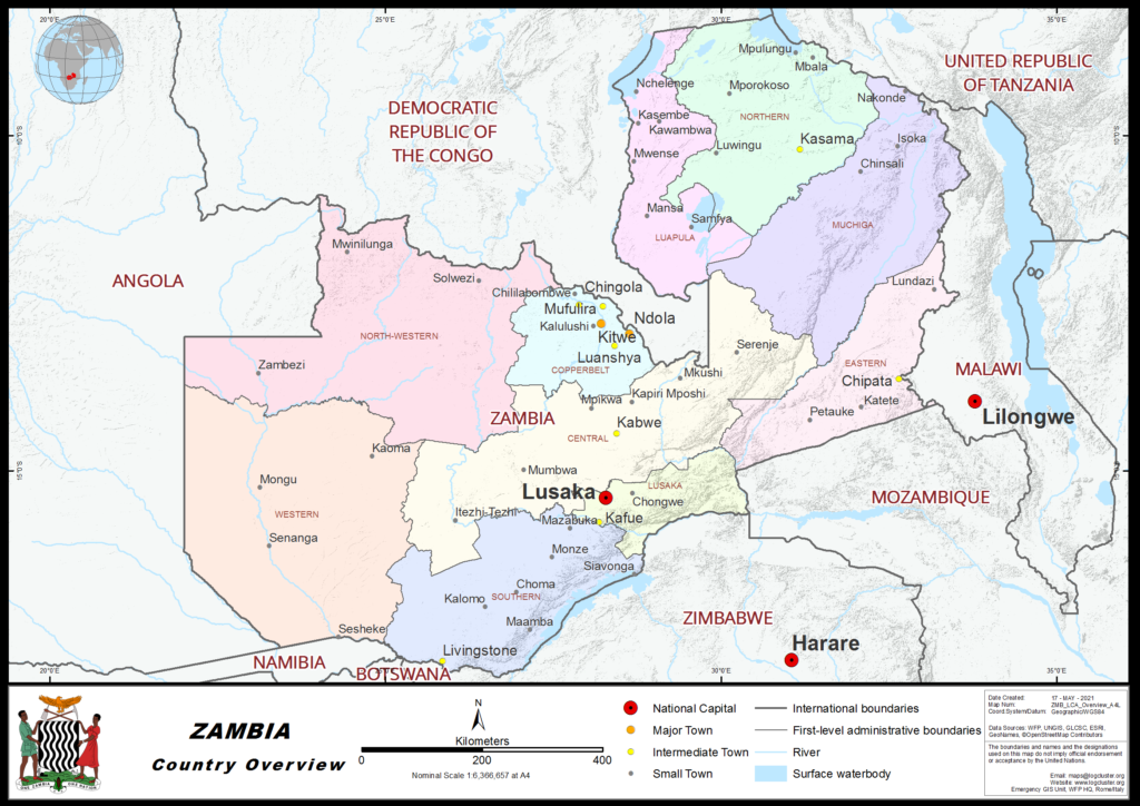 Carte de la Zambie.