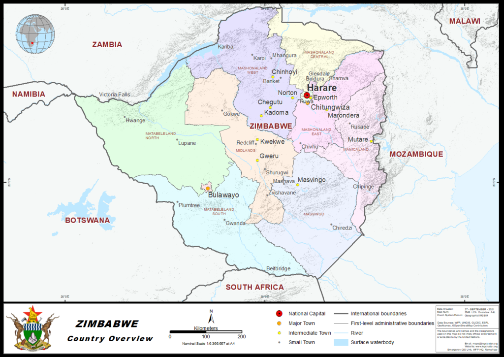 Carte du Zimbabwe.
