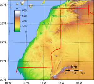 Carte topographique du Sahara occidental.