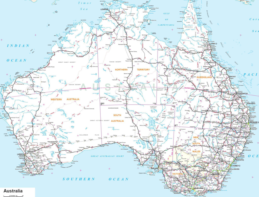 Carte des principales villes d'Australie.