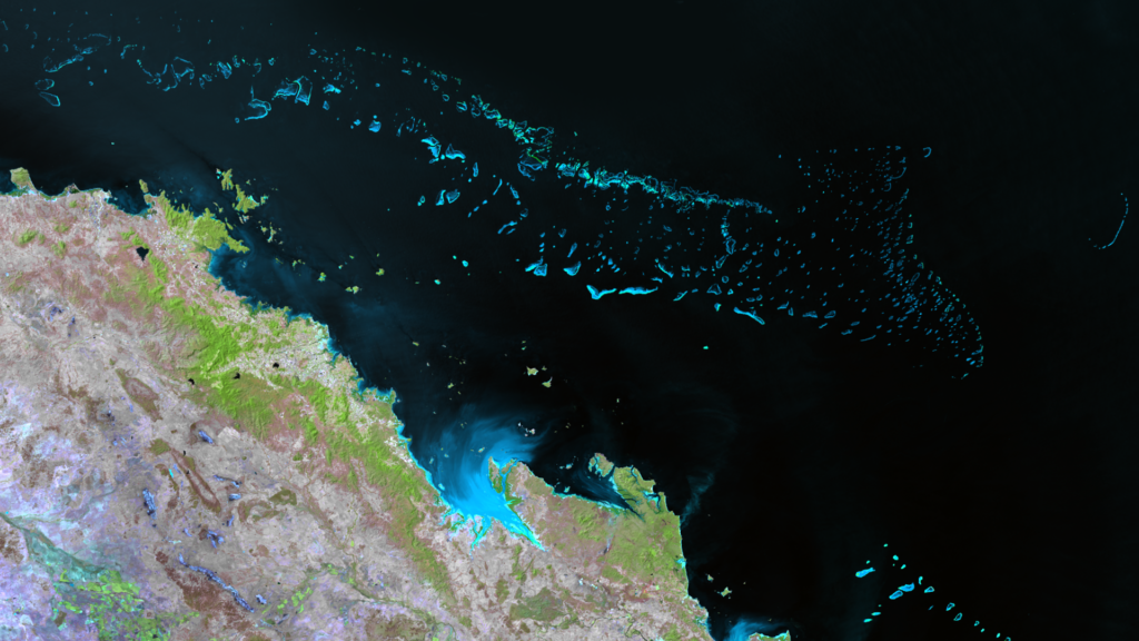 Visible de l'espace, la Grande Barrière de Corail