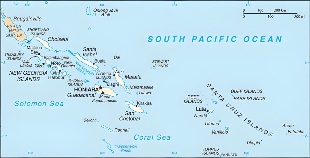 Carte des principales villes des Îles Salomon