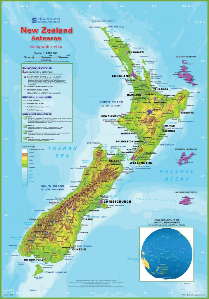 Carte de la Nouvelle-Zélande.