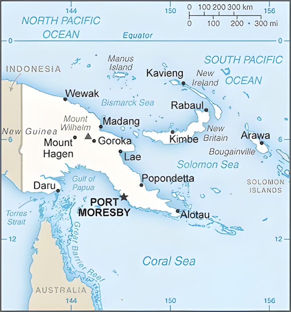 Carte des principales villes de Papouasie-Nouvelle-Guinée