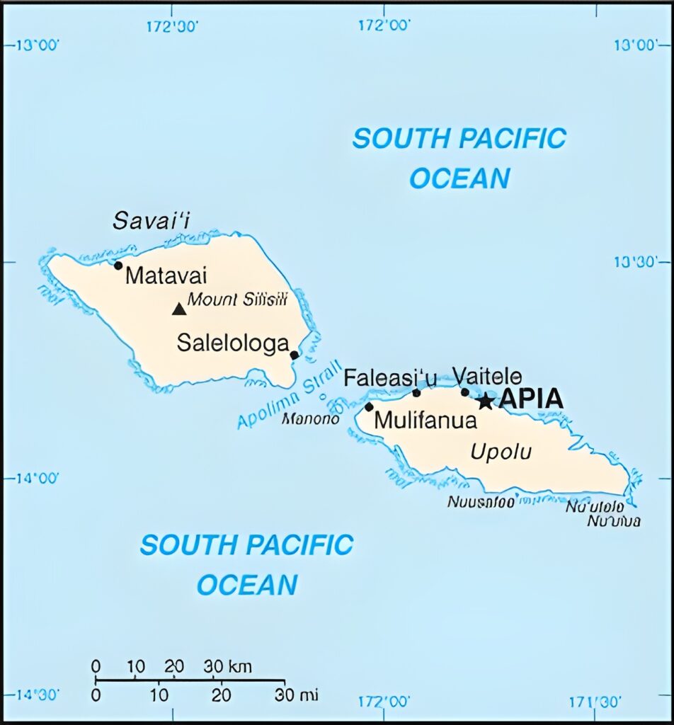 Carte des principales villes des Samoa