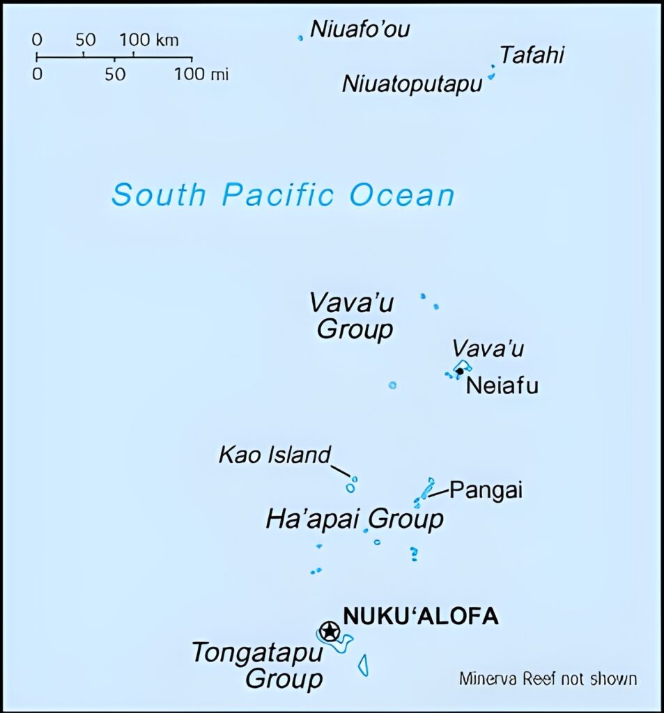 Carte des principales îles des Tonga