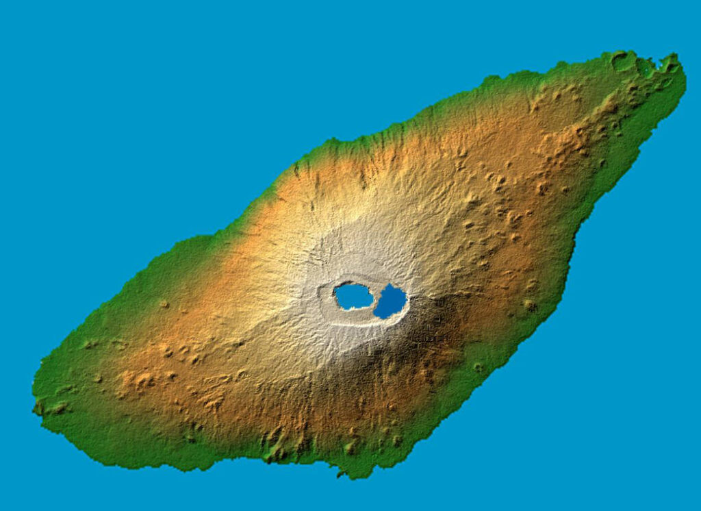 Carte en relief ombré de l'île d'Ambae dans l’archipel du Vanuatu
