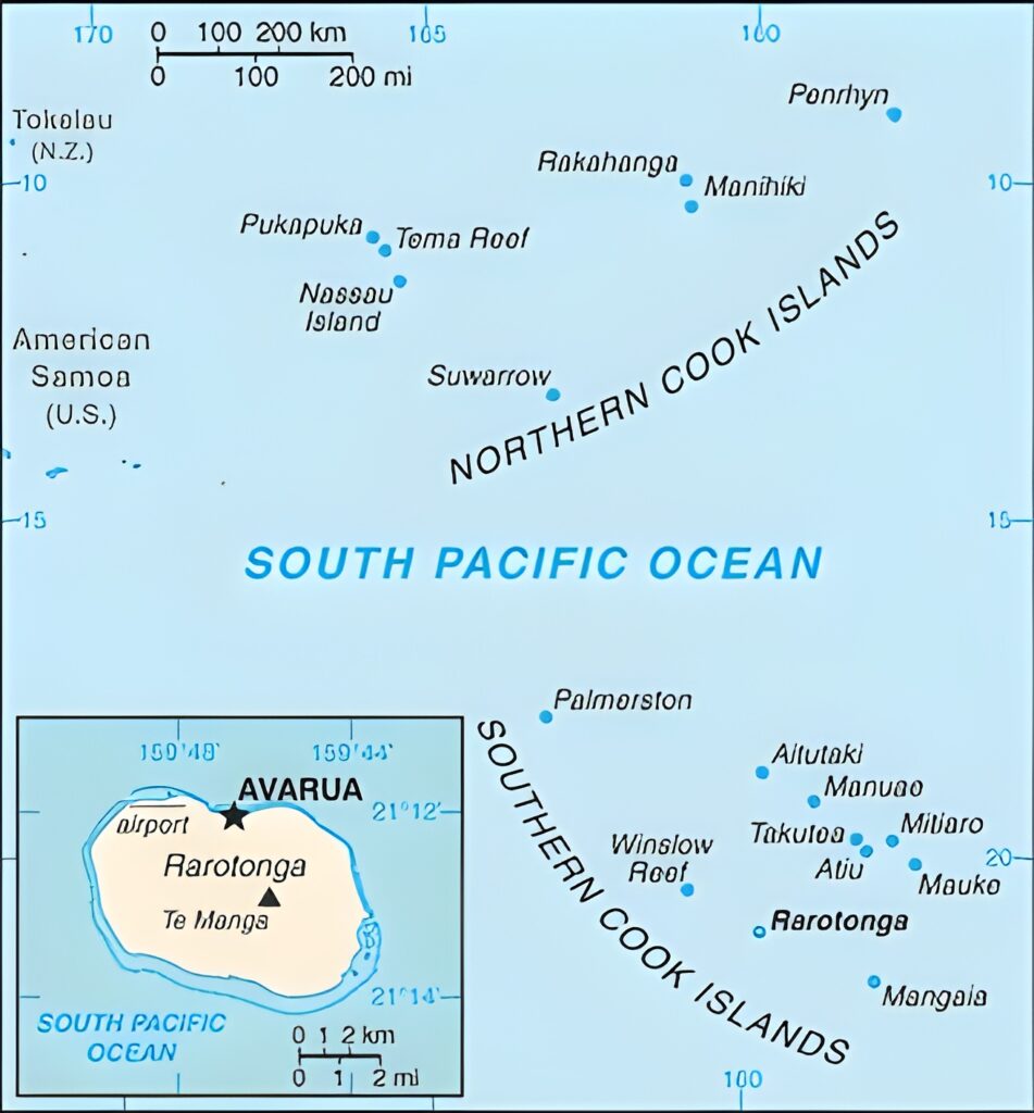 Carte des îles Cook dans l'océan Pacifique Sud