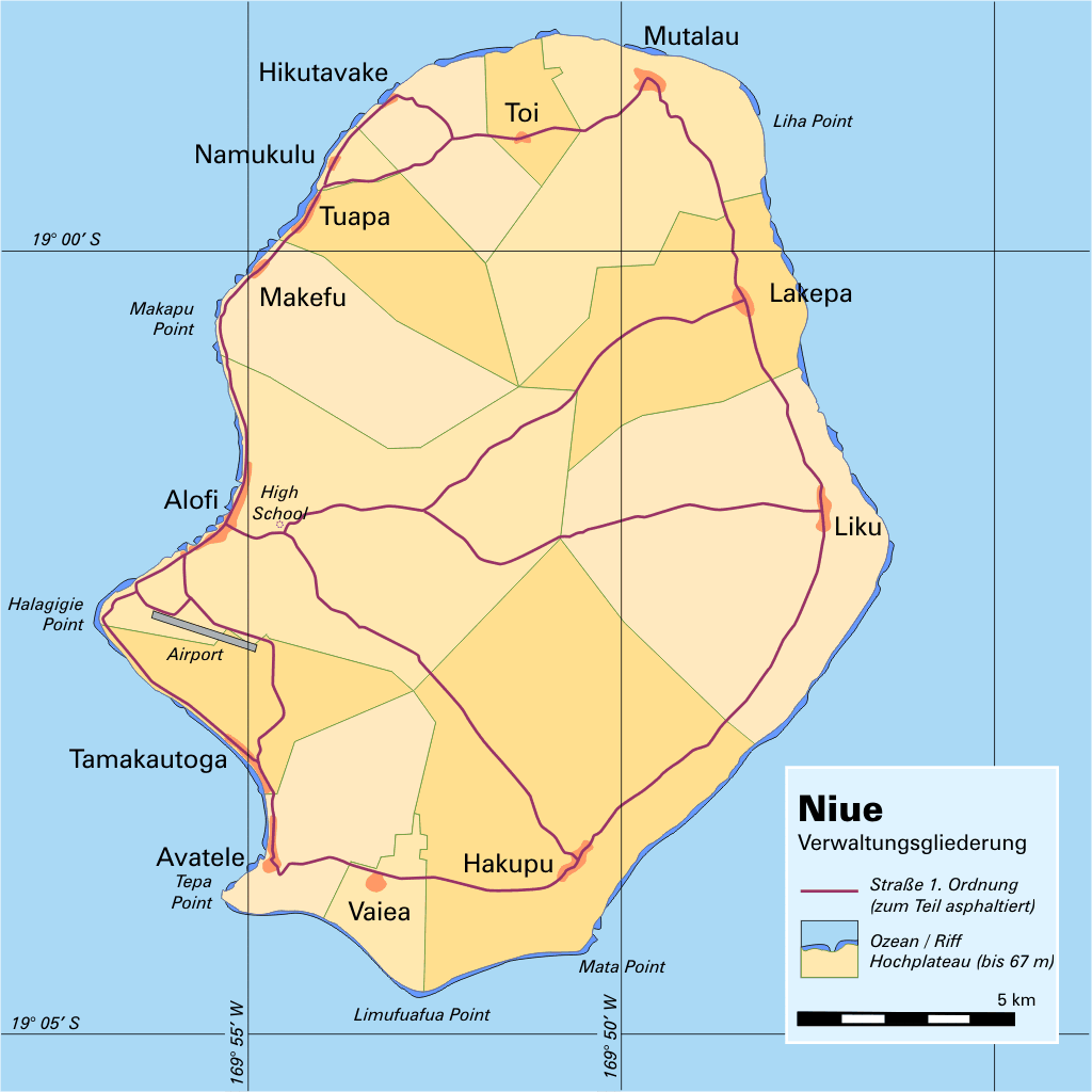 Carte des villages de Niue.