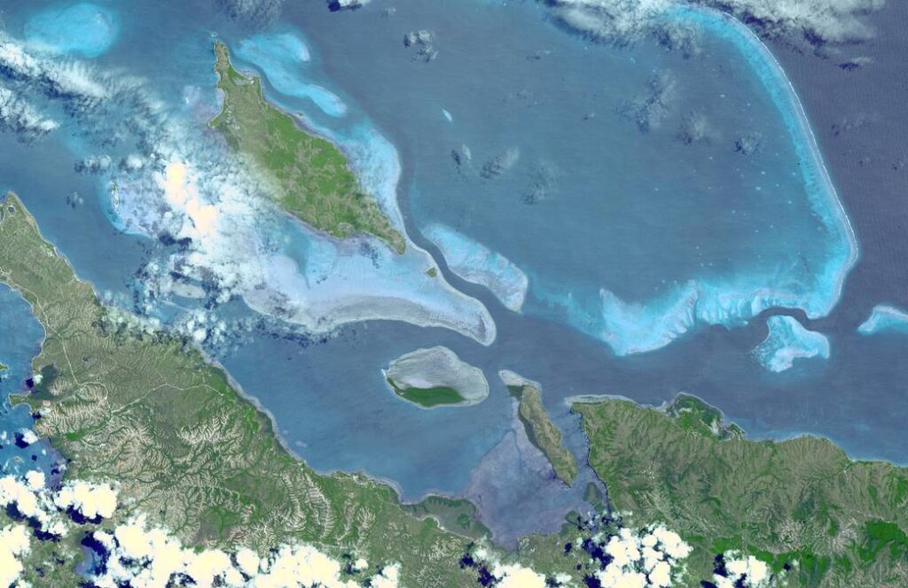 Image satellite des lagons de Nouvelle-Calédonie dans l'océan Pacifique