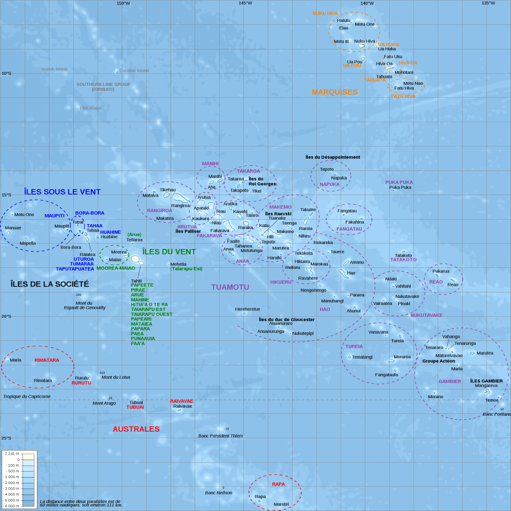 Carte des principales villes de la Polynésie française