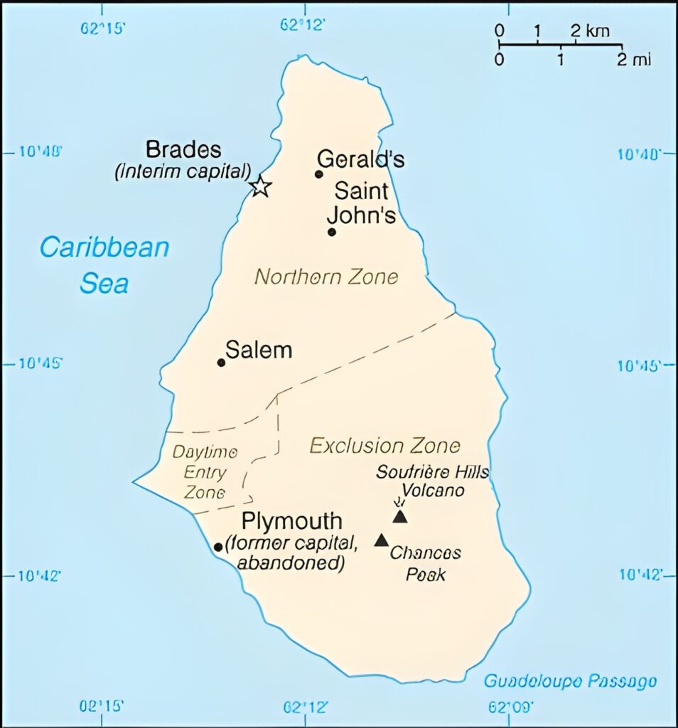 Carte des paroisses, villes et village de Montserrat