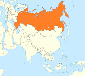 Carte de localisation de la Russie à cheval entre l'Asie et l'Europe.