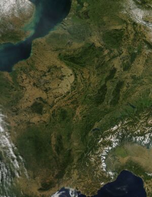 Image satellite d’une vaste région de l’Europe occidentale