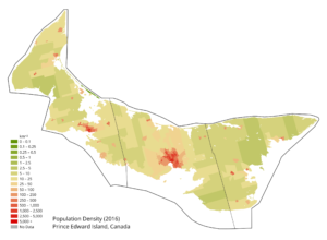 Carte de la densité de population de l'Île-du-Prince-Édouard.