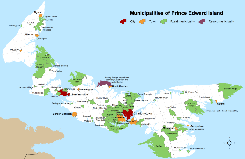 Carte des municipalités de l'Île-du-Prince-Édouard.