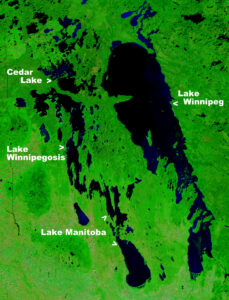 Image en fausses couleurs de la NASA du lac Winnipeg.