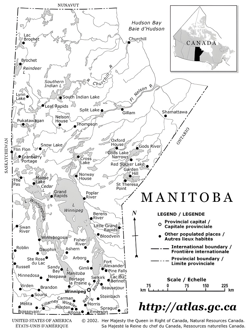 Carte des principales communautés du Manitoba.