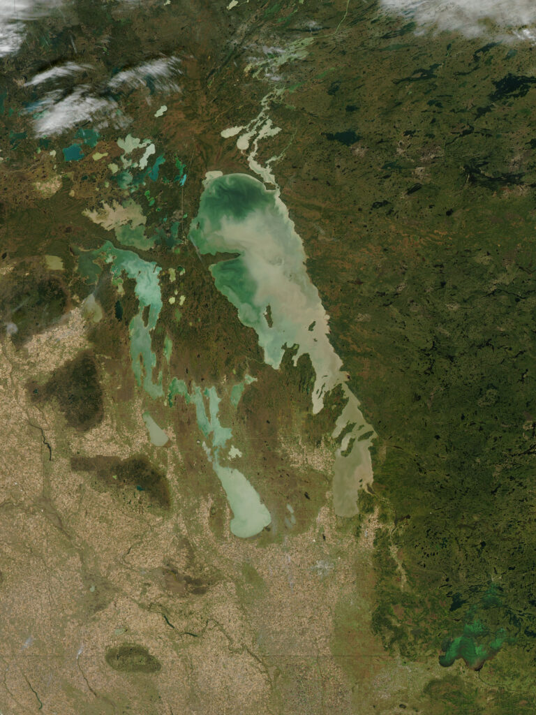 Image satellite du lac Winnipeg.