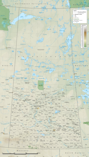 Carte physique de la Saskatchewan
