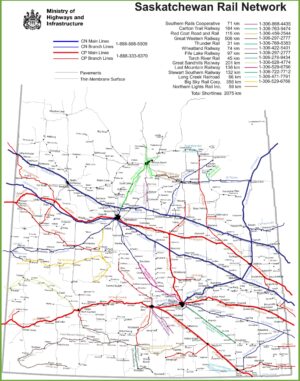 Carte du système ferroviaire de la Saskatchewan