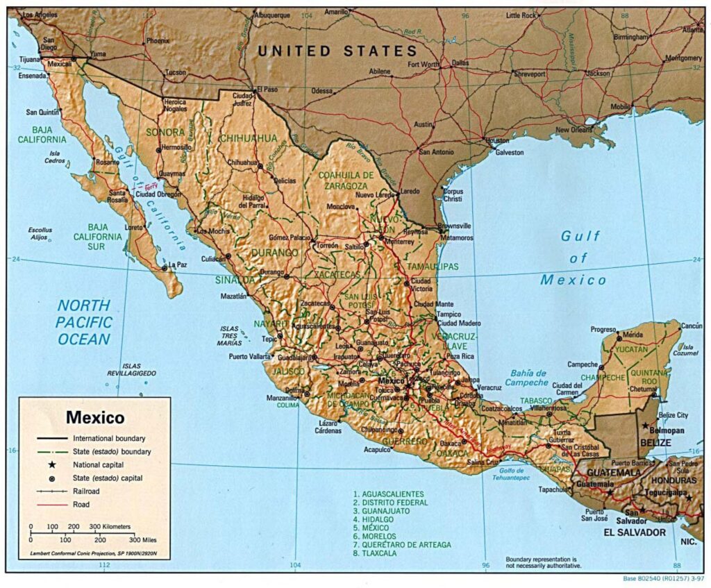 Carte de Relief Ombragé du Mexique.