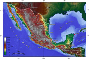 Carte topographique du Mexique.