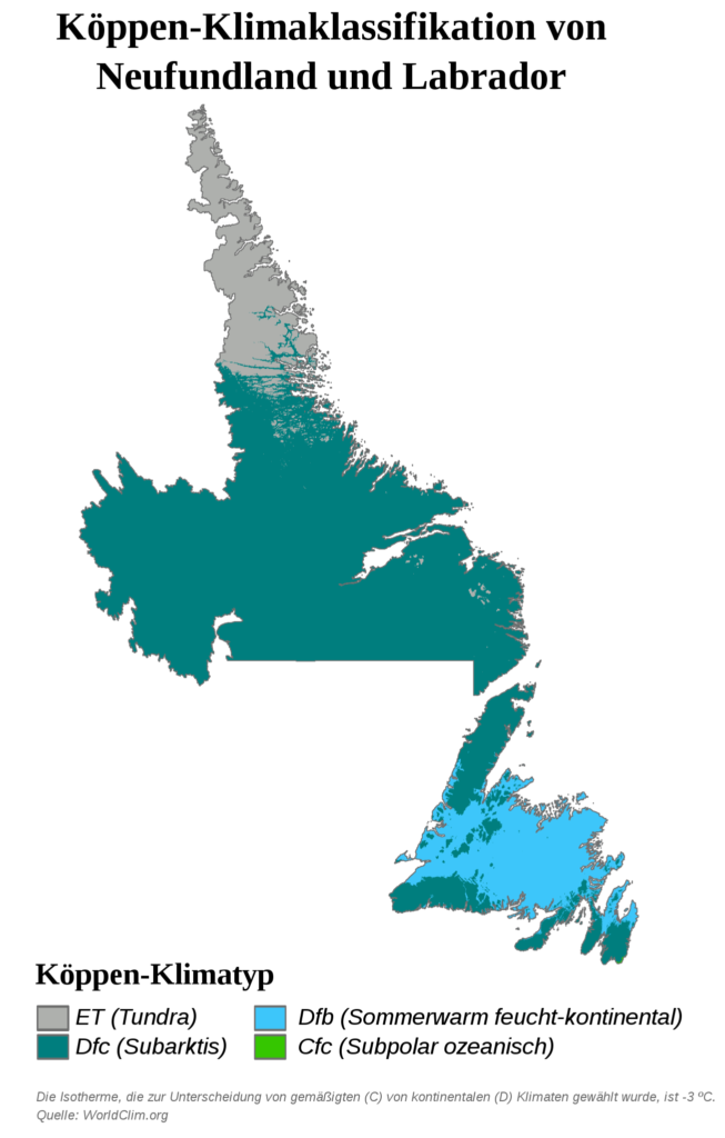 Carte climatique de Terre-Neuve-et-Labrador..