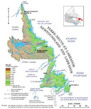 Carte physique de Terre-Neuve-et-Labrador