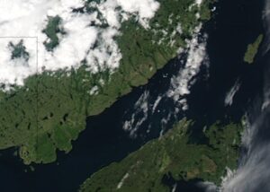 Image satellite du détroit de Belle Isle.