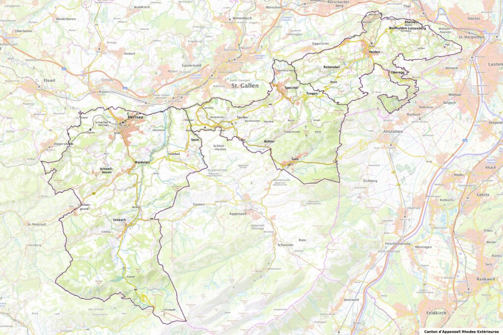 Carte du canton d'Appenzell Rhodes-Extérieures.