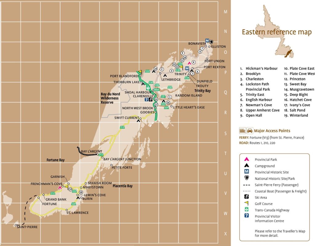 Carte de la région de l'Est de Terre-Neuve.