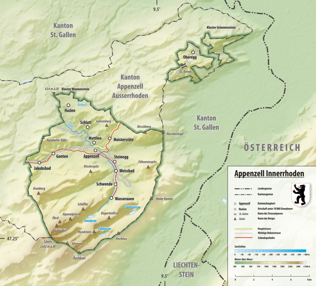 Carte du canton d'Appenzell Rhodes-Intérieures
