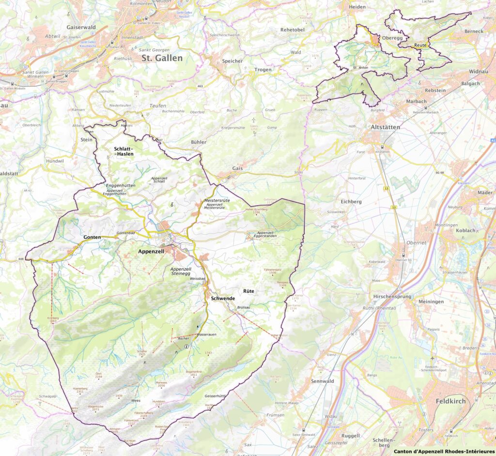 Carte du canton d'Appenzell Rhodes-Intérieures.