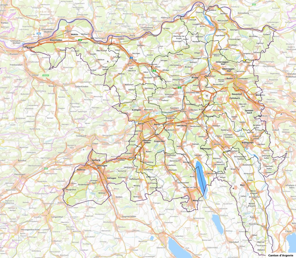 Carte du canton d'Argovie.