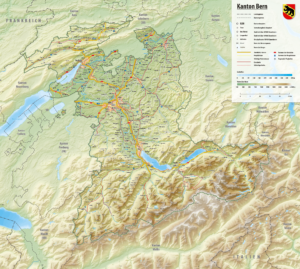 Carte topographique du canton de Berne.