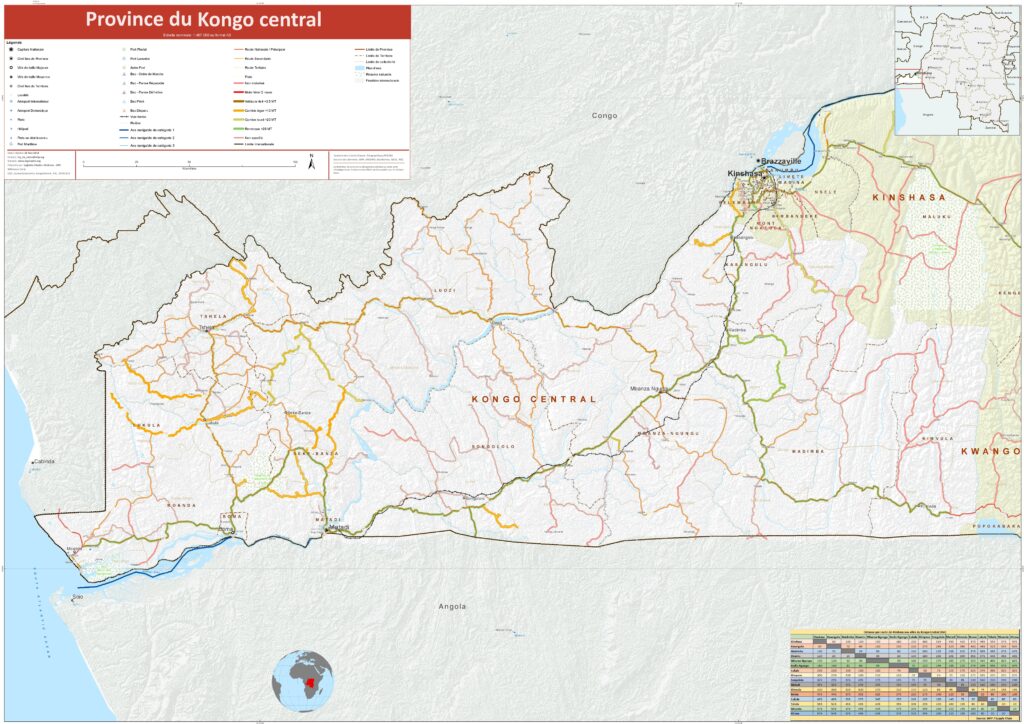Carte du réseau de transport du Kongo Central.