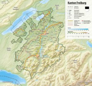 Carte topographique du canton de Fribourg.