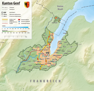 Carte topographique du canton de Genève.