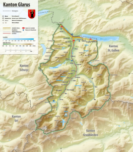 Carte topographique du canton de Glaris.