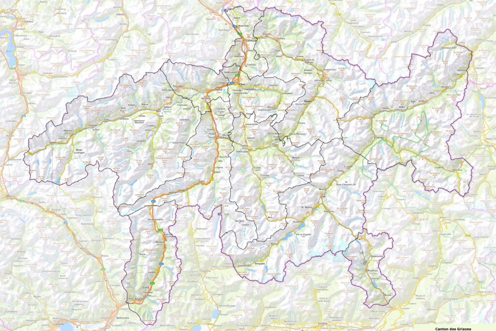 Carte du canton des Grisons.