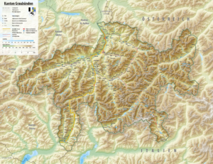 Carte topographique du canton des Grisons.